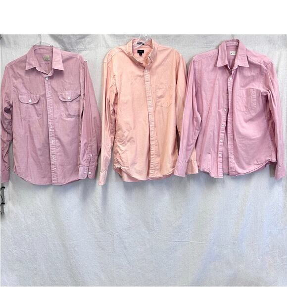 J. Crew lot of 3 men's button down long sleeve red/orange shirts size Medium